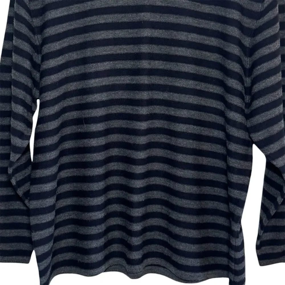 Vtg Lord & Taylor 100% Merino Wool Plus Size 2X Navy Gray Striped Mock Sweater